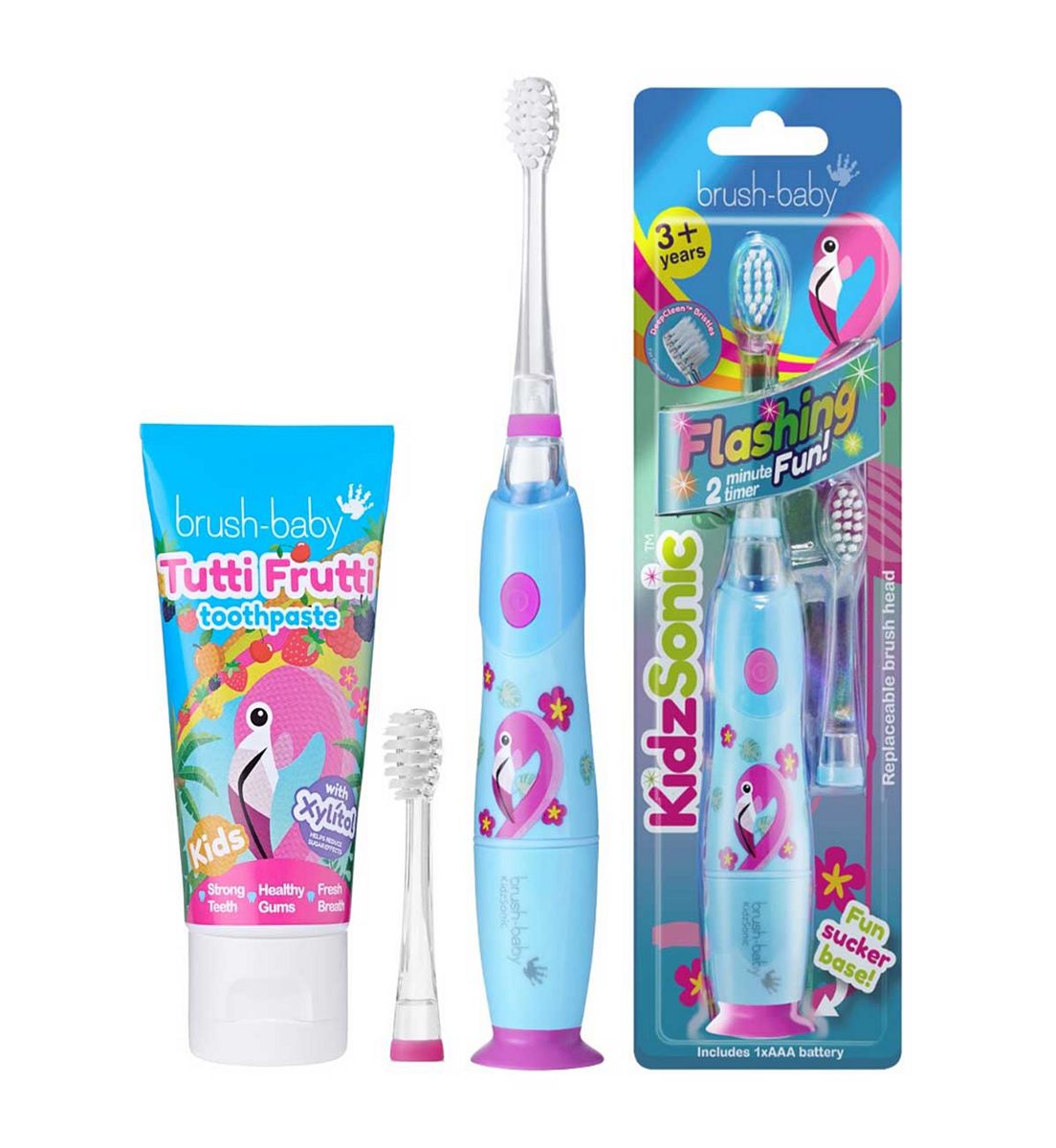 Brush-Baby Kidzsonic Toothbrush Bundle - Flamingo